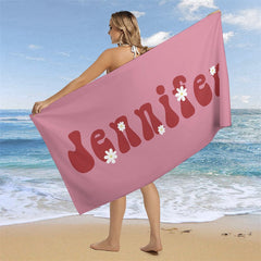 Aperturee - Floral Custom Name Summer Beach Towel for Kids