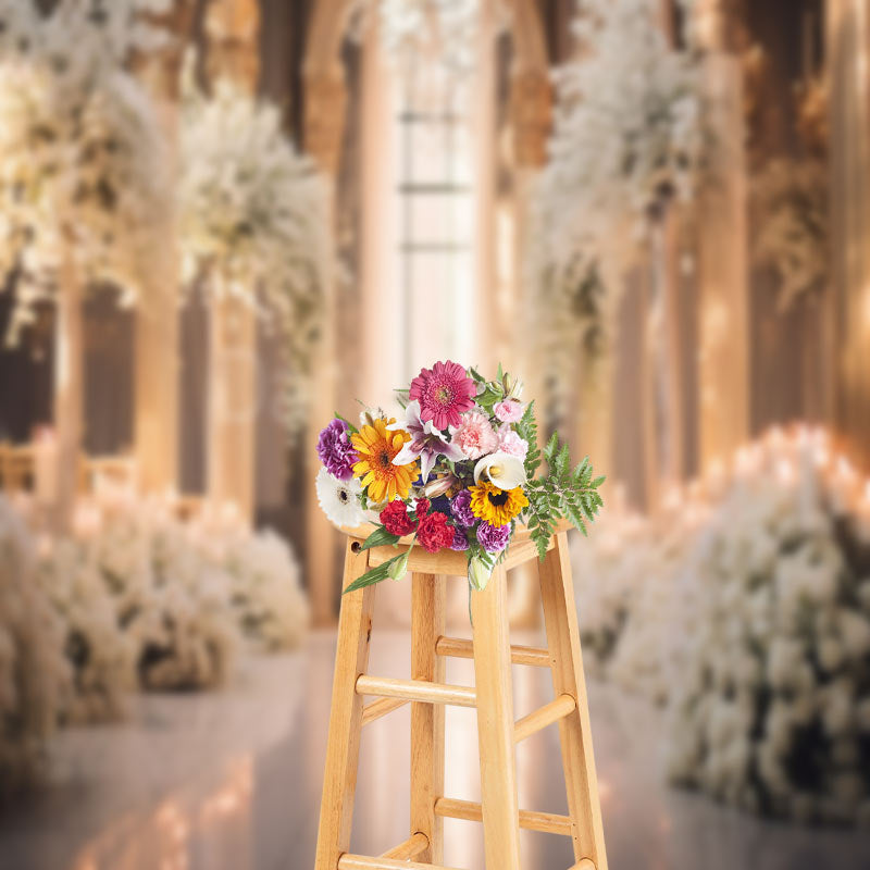 Aperturee - Floral Decorated Church Interior Wedding Backdrop