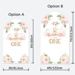 Aperturee - Floral Deer One Birthday Double Sided Arch Backdrop