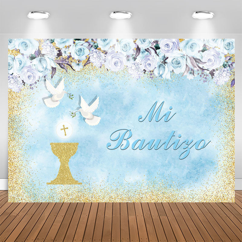 Aperturee - Floral Doves Mi Bautizo Baptism Backdrop For Twins