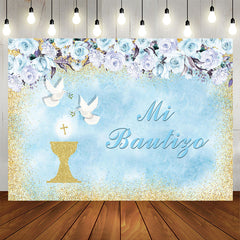 Aperturee - Floral Doves Mi Bautizo Baptism Backdrop For Twins