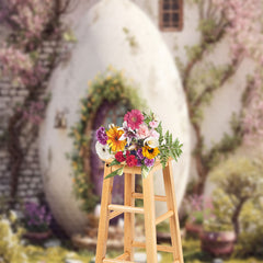 Aperturee - Floral Egg House Brick Wall Easter Backdrop For Photo