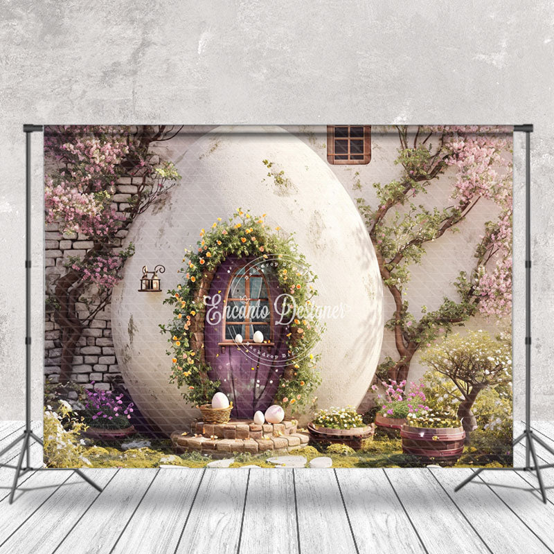 Aperturee - Floral Egg House Brick Wall Easter Backdrop For Photo