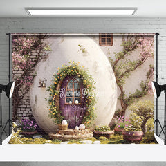 Aperturee - Floral Egg House Brick Wall Easter Backdrop For Photo