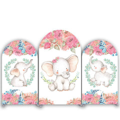 Aperturee Floral Elephant Baby Shower Arched Backdrop Kit