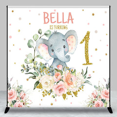 Aperturee - Floral Elephant Custom Name 1st Birthday Backdrop