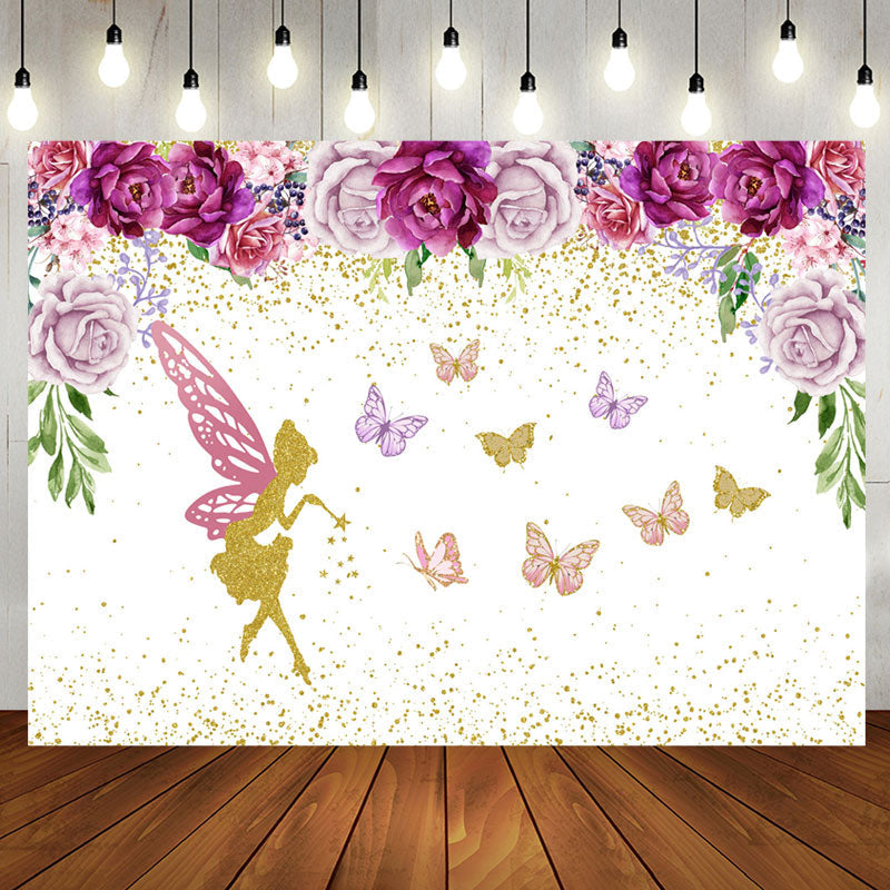 Aperturee - Floral Faery Butterflies Glitter Birthday Backdrop