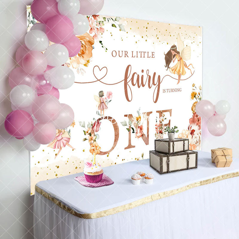 Aperturee - Floral Fairy First Birthday Girl Party Backdrop