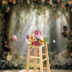 Aperturee - Floral Flamingo Light Shadow Forest Photo Backdrop