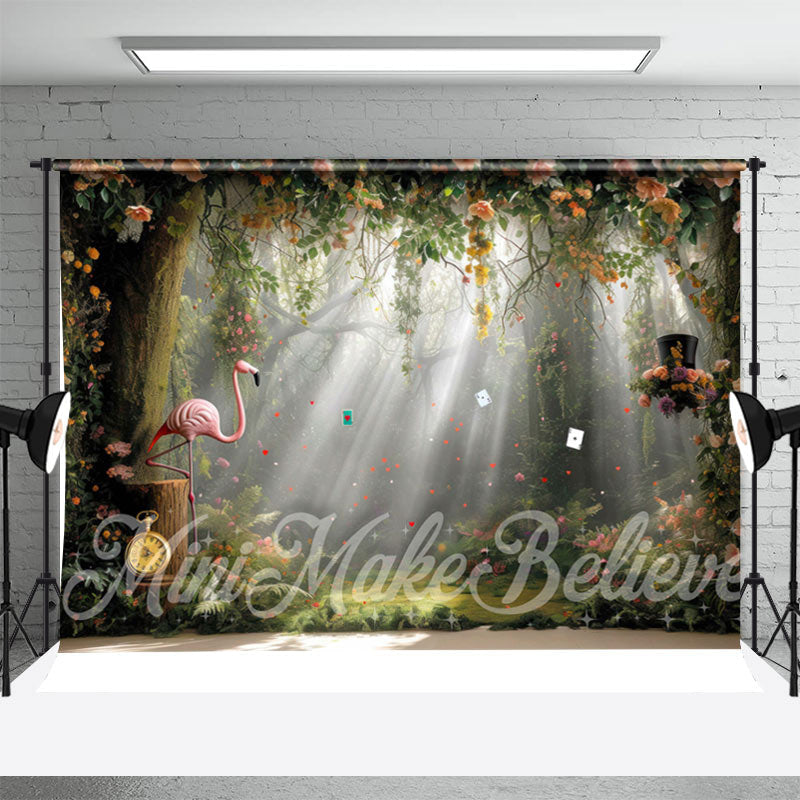 Aperturee - Floral Flamingo Light Shadow Forest Photo Backdrop