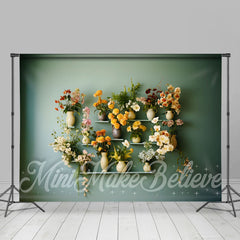 Aperturee - Floral Flowerpot Shelf Green Wall Spring Backdrop