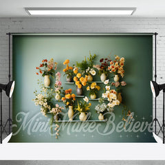 Aperturee - Floral Flowerpot Shelf Green Wall Spring Backdrop