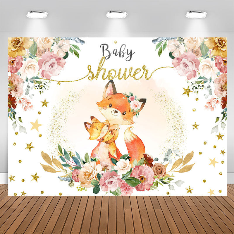 Aperturee - Floral Fox Hug At Night Sweet Baby Shower Backdrop