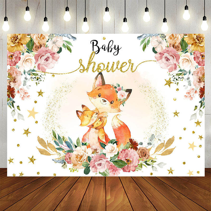 Aperturee - Floral Fox Hug At Night Sweet Baby Shower Backdrop