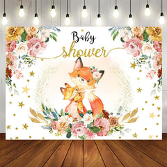 Aperturee - Floral Fox Hug At Night Sweet Baby Shower Backdrop