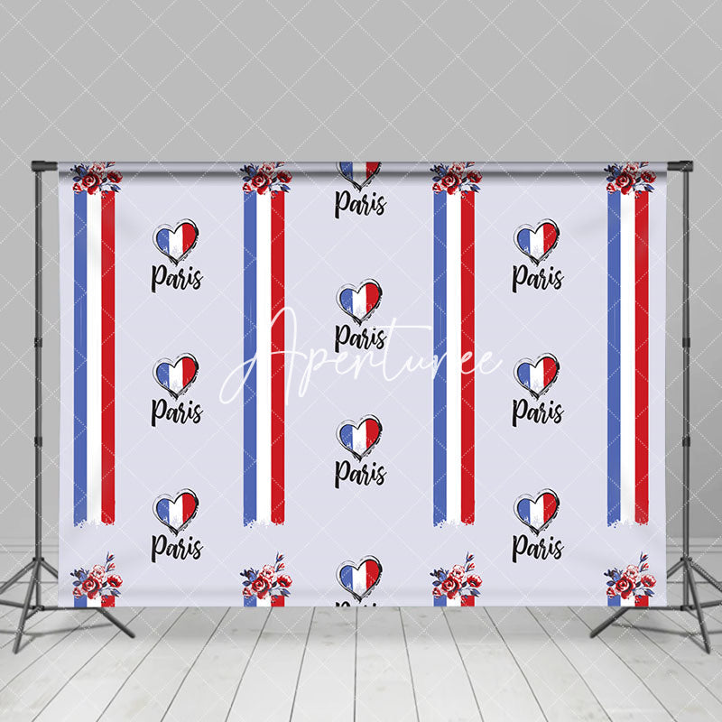 Aperturee - Floral French Flag Stripe Heart Bastille Day Backdrop