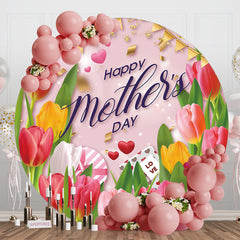 Aperturee - Floral Gold Ribbon Gift Round Mothers Day Backdrop