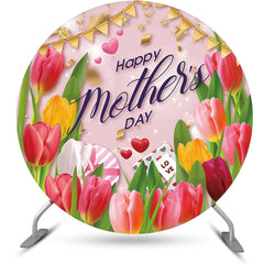 Aperturee - Floral Gold Ribbon Gift Round Mothers Day Backdrop