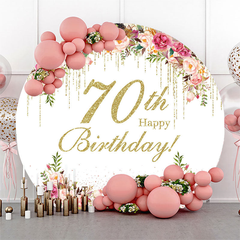 Aperturee - Floral Gold Tassels Round 70th Birthday Backdrop