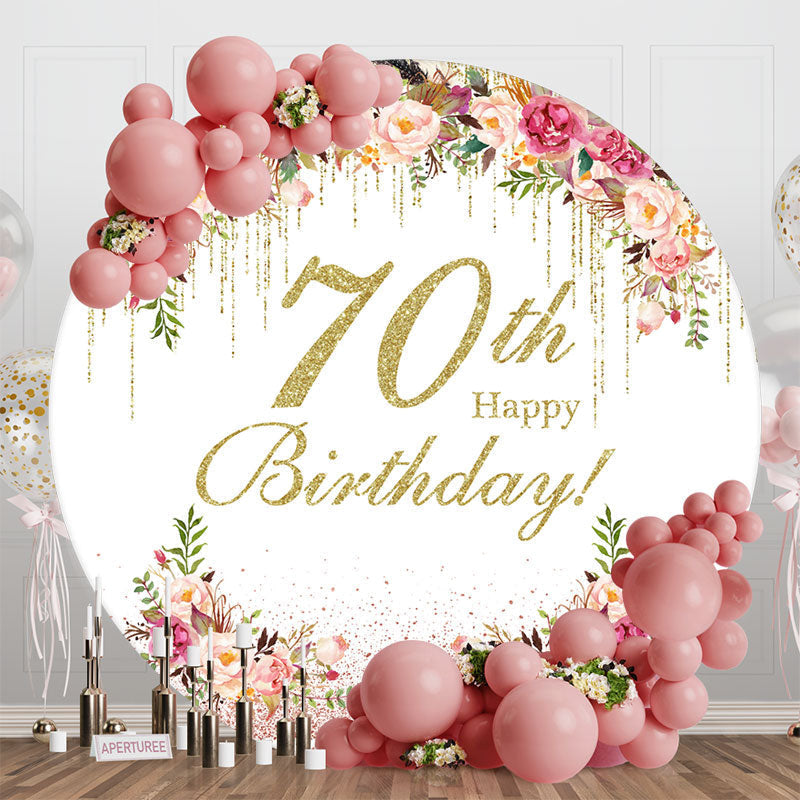 Aperturee - Floral Gold Tassels Round 70th Birthday Backdrop