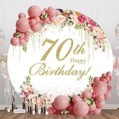 Aperturee - Floral Gold Tassels Round 70th Birthday Backdrop