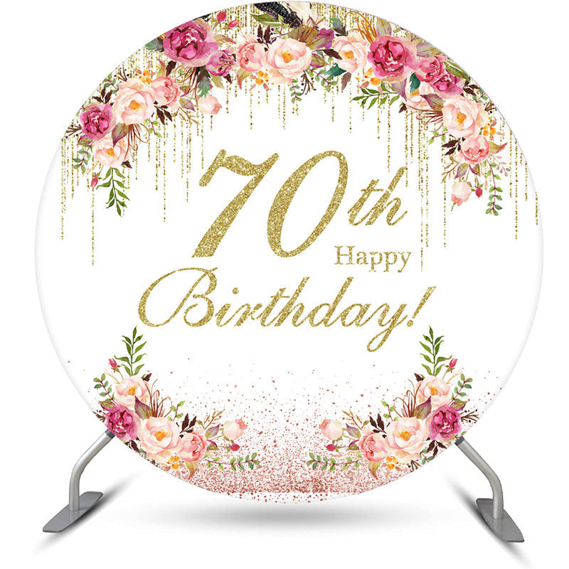 Aperturee - Floral Gold Tassels Round 70th Birthday Backdrop