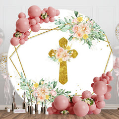 Aperturee - Floral Golden Cross Diamond Round Easter Backdrop