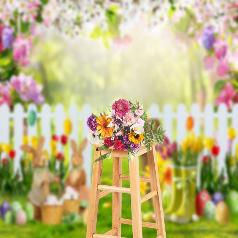 Aperturee - Floral Grassland Eggs Fence Bokeh Easter Backdrop