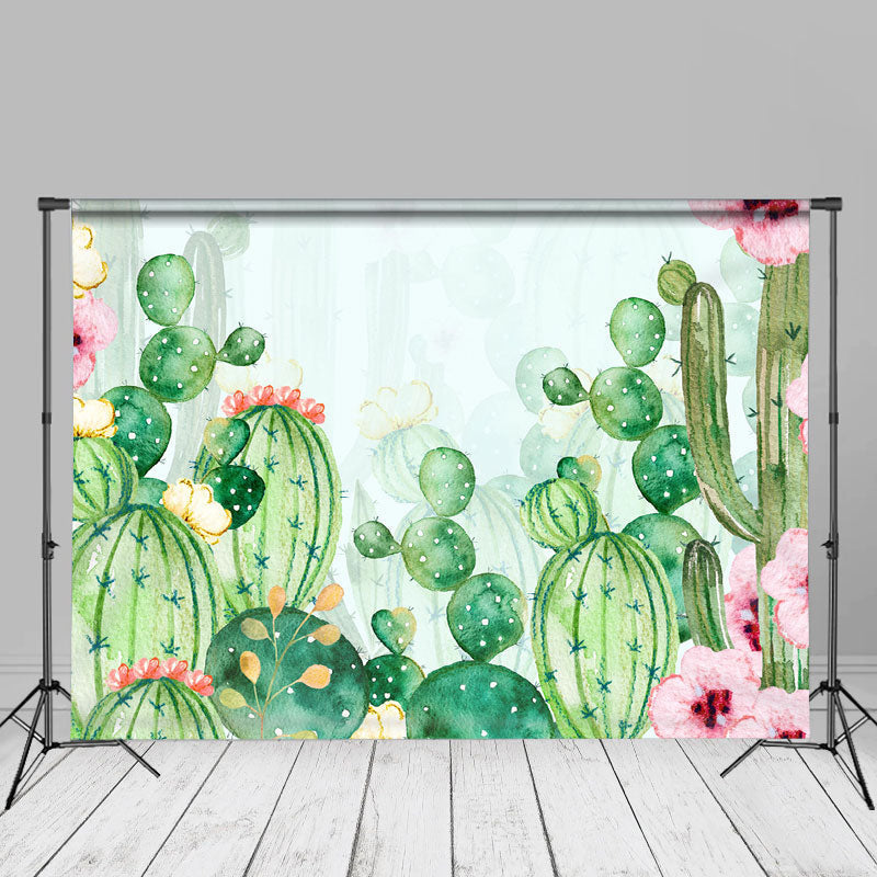 Aperturee - Floral Green Cactus Summer Backdrop For Children