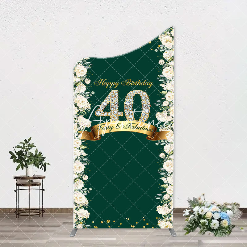 Aperturee - Floral Green Fabulous Arch 40th Birthday Backdrop