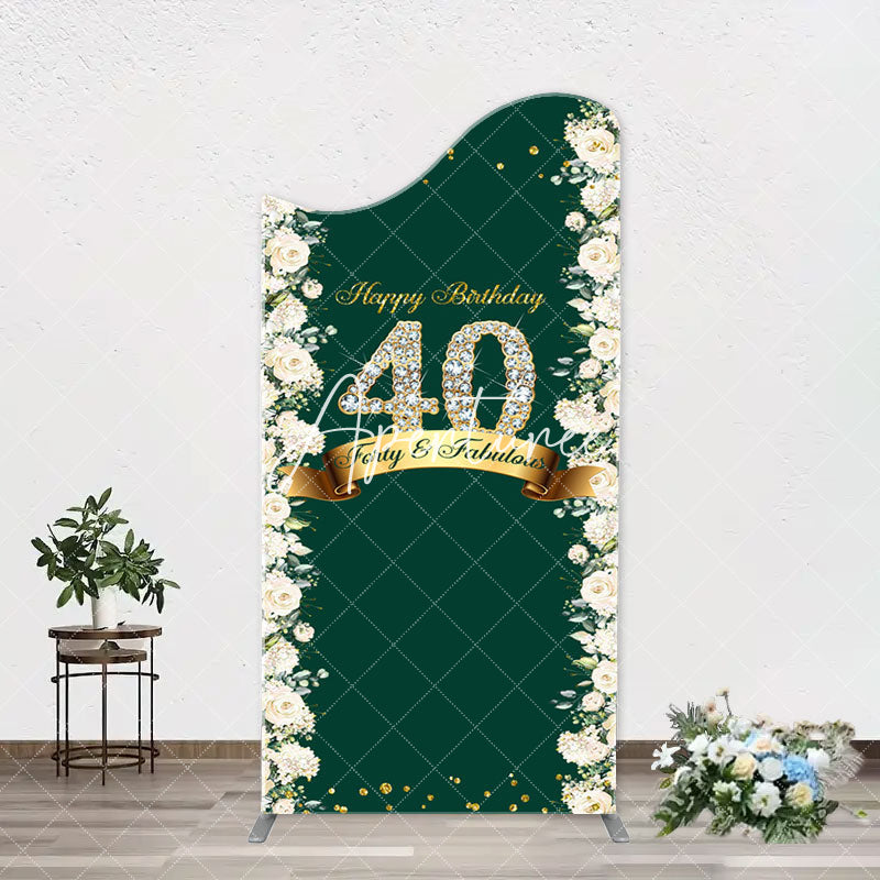 Aperturee - Floral Green Fabulous Arch 40th Birthday Backdrop