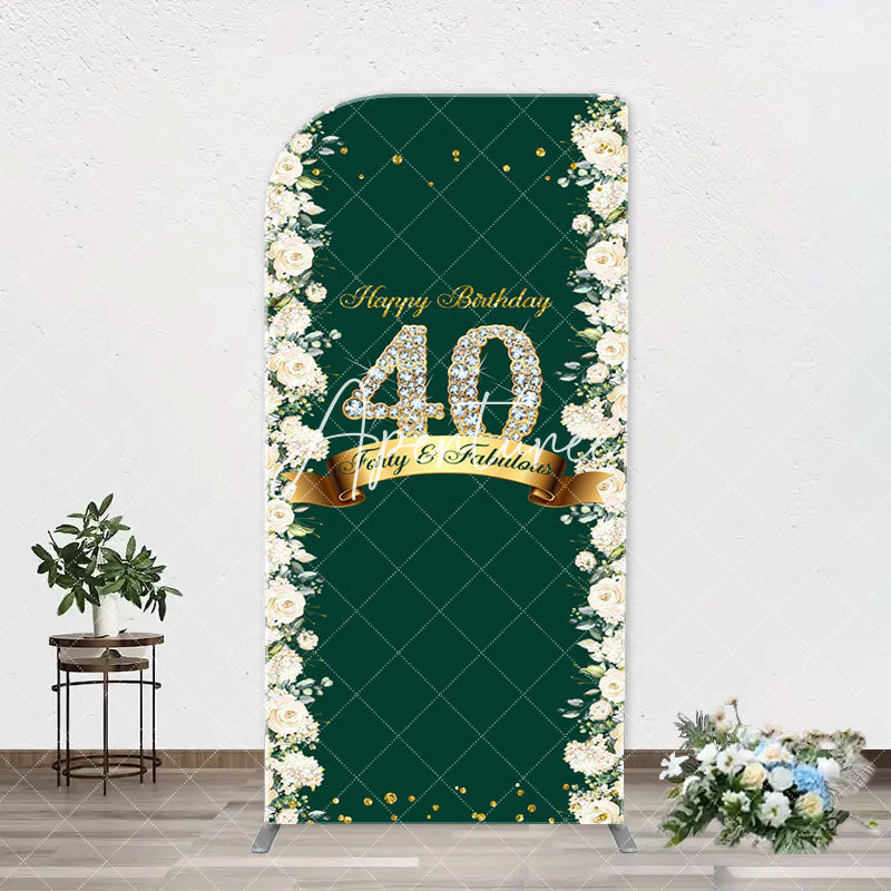 Aperturee - Floral Green Fabulous Arch 40th Birthday Backdrop