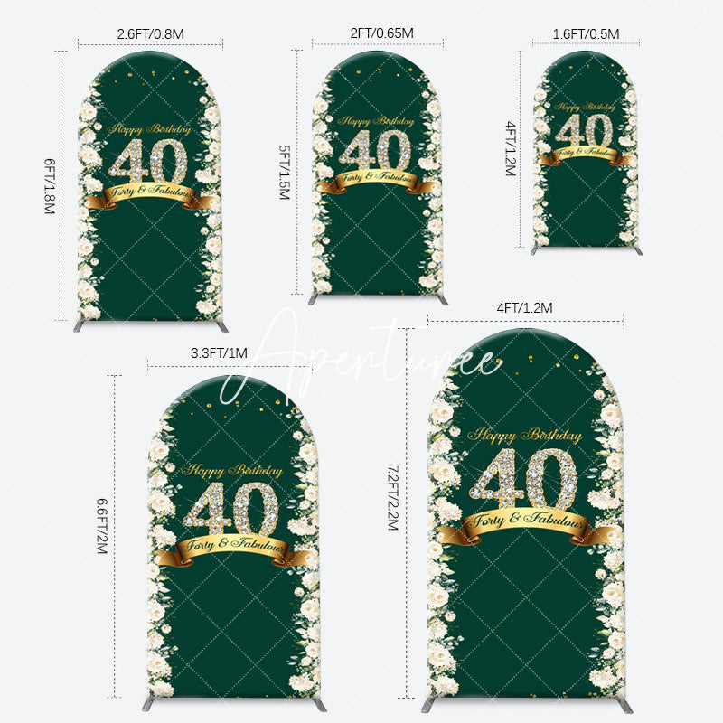 Aperturee - Floral Green Fabulous Arch 40th Birthday Backdrop