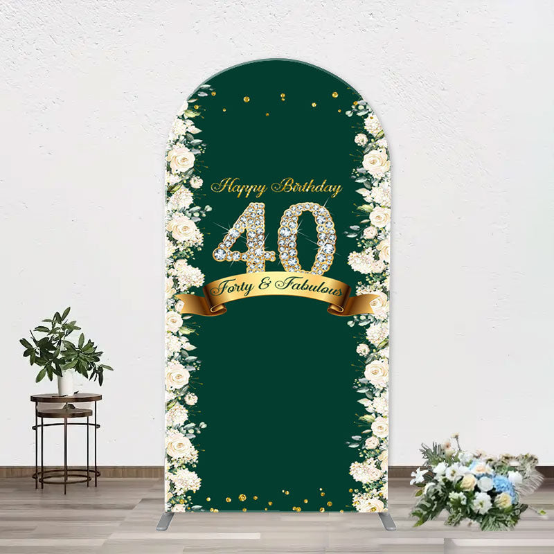 Aperturee - Floral Green Fabulous Arch 40th Birthday Backdrop