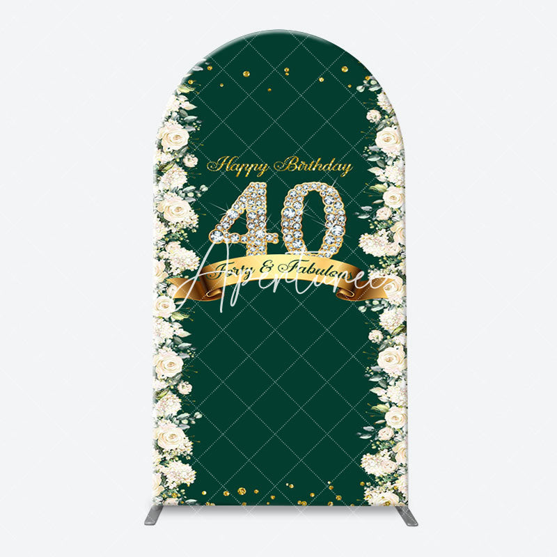 Aperturee - Floral Green Fabulous Arch 40th Birthday Backdrop