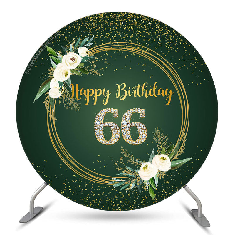 Aperturee Floral Green Glitter Round 66th Birthday Backdrop