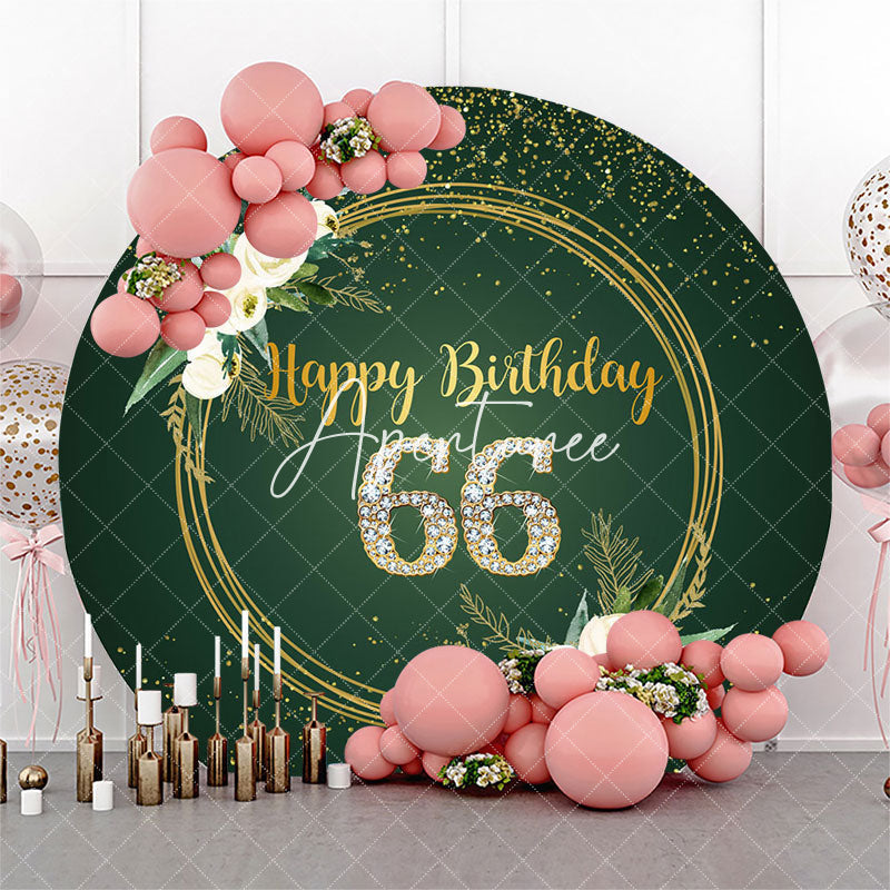 Aperturee Floral Green Glitter Round 66th Birthday Backdrop