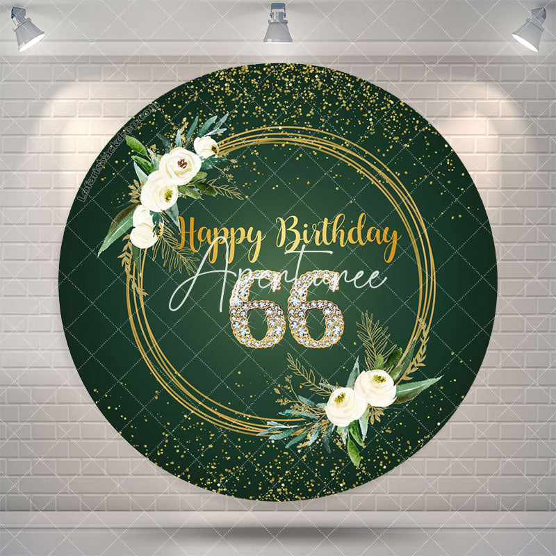 Aperturee Floral Green Glitter Round 66th Birthday Backdrop