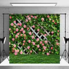 Aperturee - Floral Green Grass Fence Spring Photography Backdrop