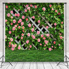 Aperturee - Floral Green Grass Fence Spring Photography Backdrop