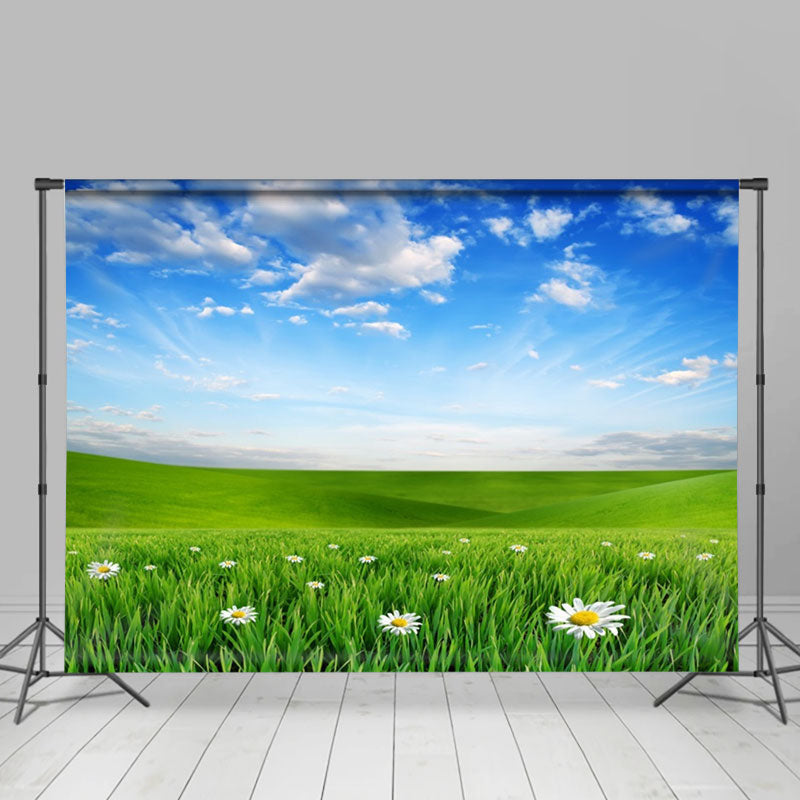 Aperturee - Floral Green Grassland Blue Sky Spring Backdrop