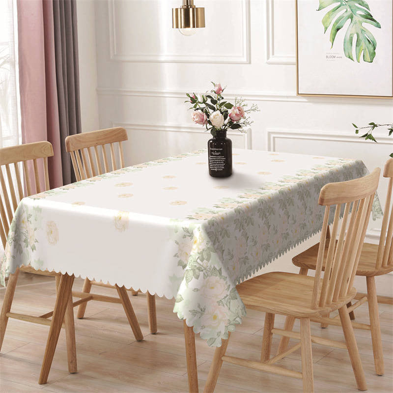 Aperturee - Floral Green Leaves Faded Fresh Rectangle Tablecloth