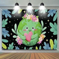 Aperturee - Floral Heart Green Earth Day Backdrop for Decor