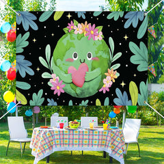 Aperturee - Floral Heart Green Earth Day Backdrop for Decor