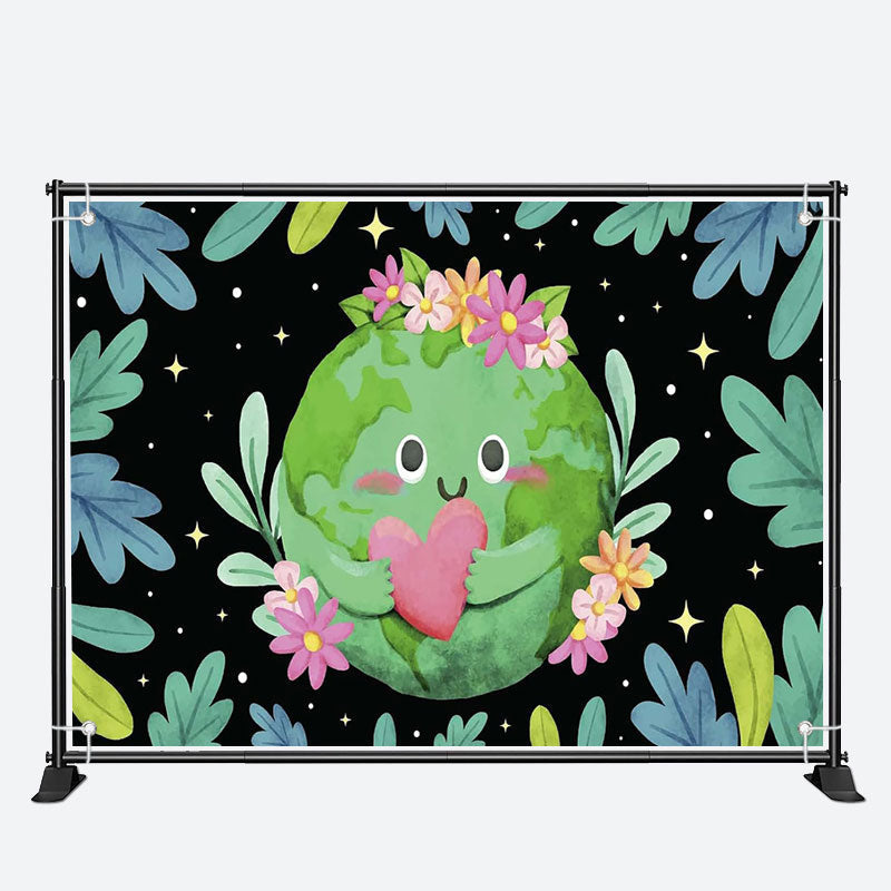 Aperturee - Floral Heart Green Earth Day Backdrop for Decor