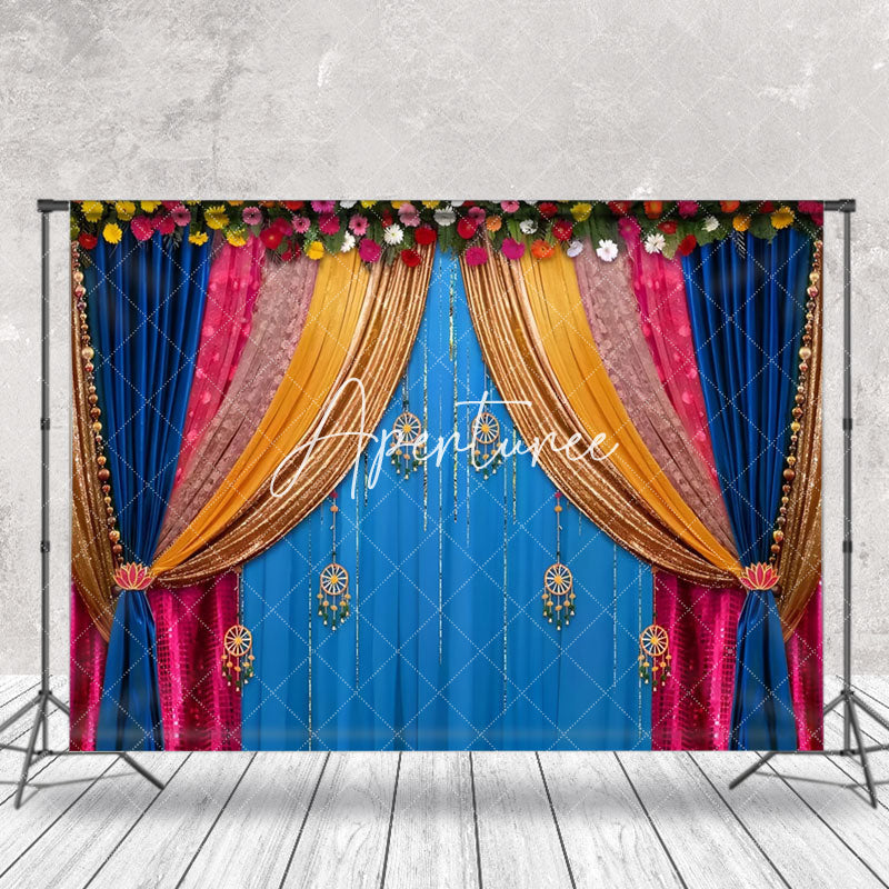 Aperturee - Floral Indian Cultural Curtain Photography Backdrop