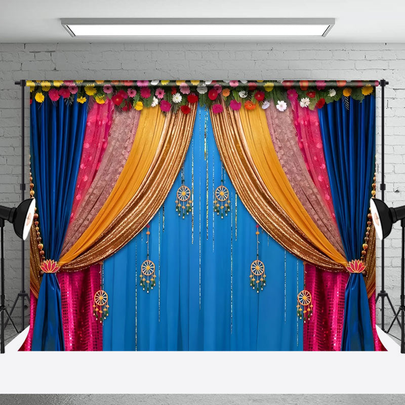 Aperturee - Floral Indian Cultural Curtain Photography Backdrop