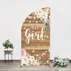 Aperturee - Floral Its A Girl Wooden Baby Shower Arch Backdrop