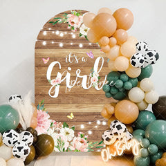 Aperturee - Floral Its A Girl Wooden Baby Shower Arch Backdrop