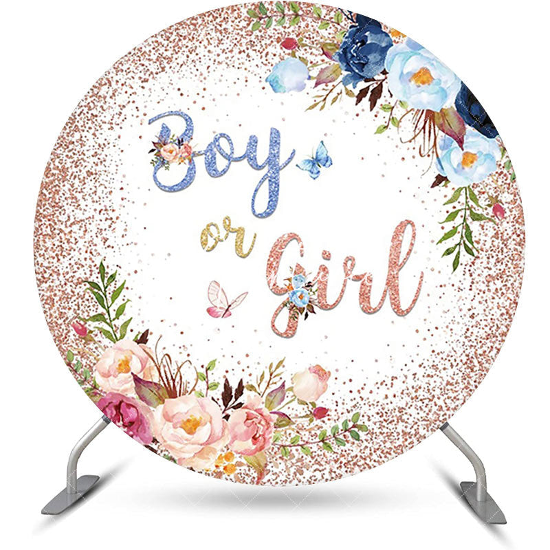 Aperturee - Floral Leaf Boy Or Girl Round Baby Shower Backdrop